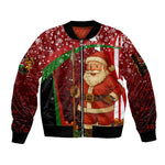 Kenya Christmas Sleeve Zip Bomber Jacket Santa Claus Spear and Red Green Harambee Crest - African Pride