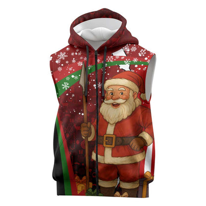 Kenya Christmas Sleeveless Zip Hoodie Santa Claus Spear and Red Green Harambee Crest - African Pride