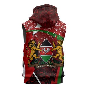 Kenya Christmas Sleeveless Zip Hoodie Santa Claus Spear and Red Green Harambee Crest - African Pride