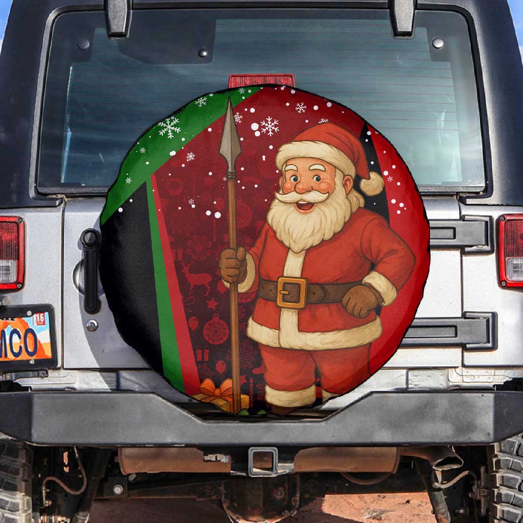 Kenya Christmas Spare Tire Cover Santa Claus Spear and Red Green Harambee Crest - African Pride