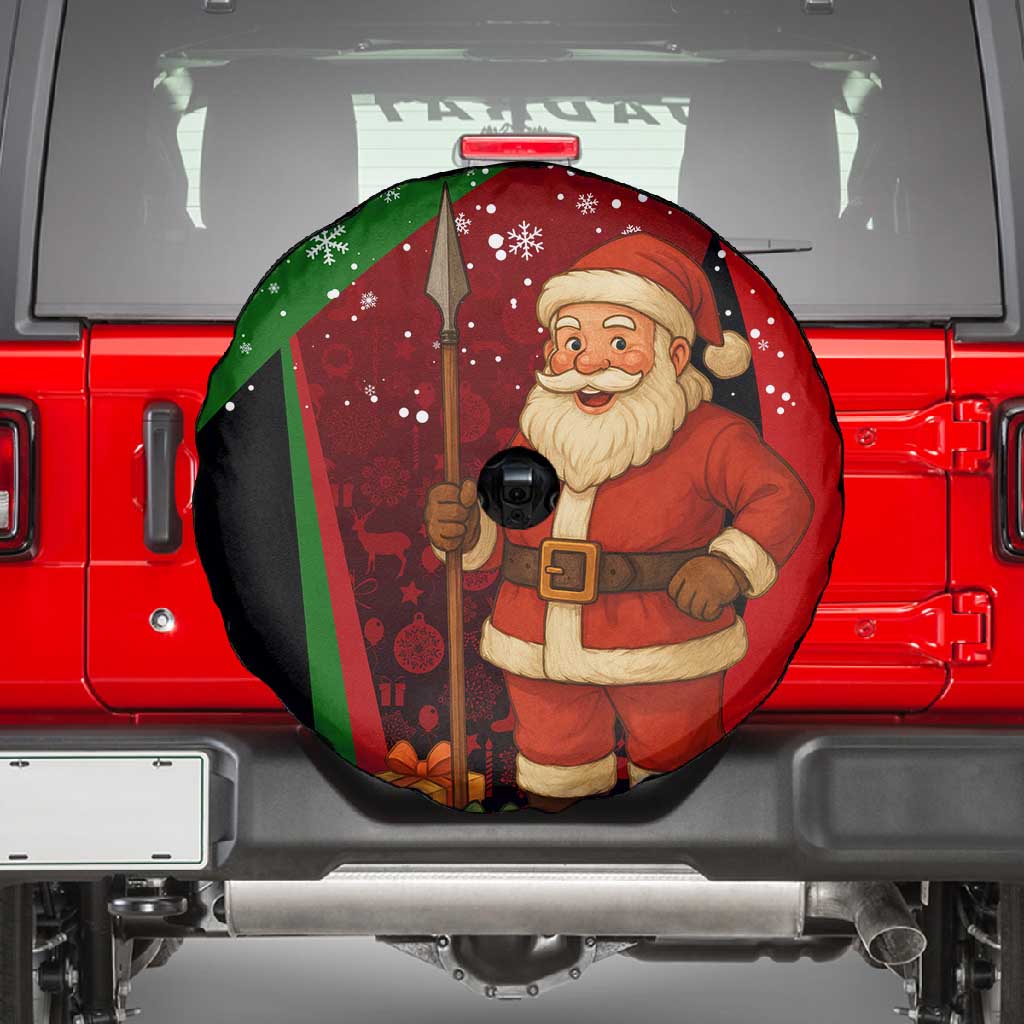 Kenya Christmas Spare Tire Cover Santa Claus Spear and Red Green Harambee Crest - African Pride
