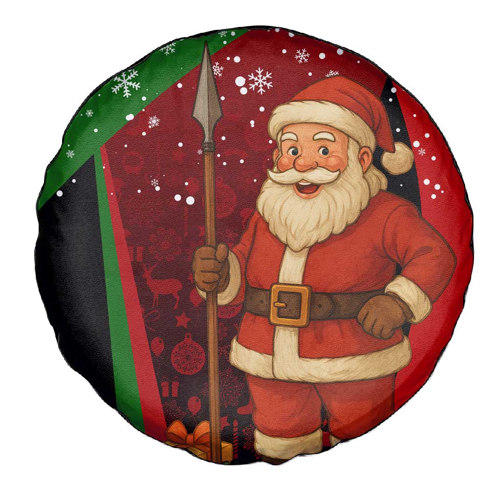 Kenya Christmas Spare Tire Cover Santa Claus Spear and Red Green Harambee Crest - African Pride