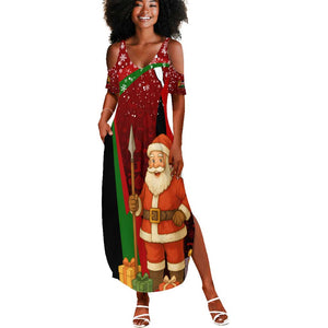 Kenya Christmas Summer Maxi Dress Santa Claus Spear and Red Green Harambee Crest - African Pride