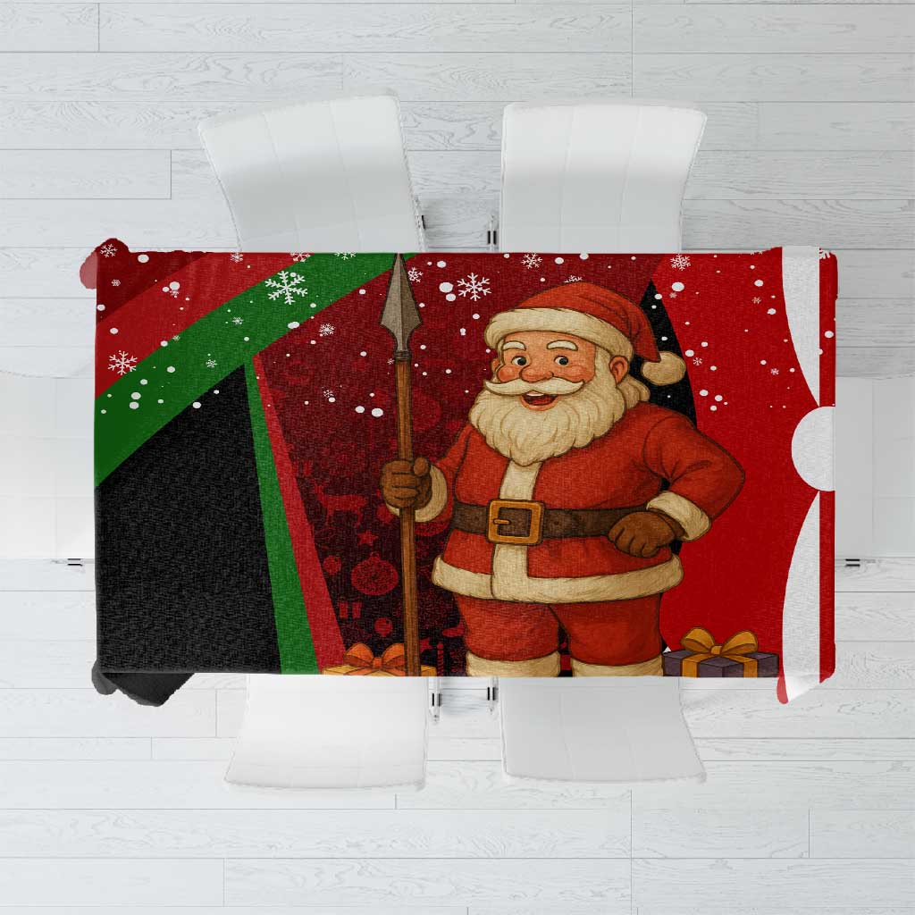 Kenya Christmas Tablecloth Santa Claus Spear and Red Green Harambee Crest - African Pride