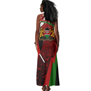 Kenya Christmas Tank Maxi Dress Santa Claus Spear and Red Green Harambee Crest - African Pride