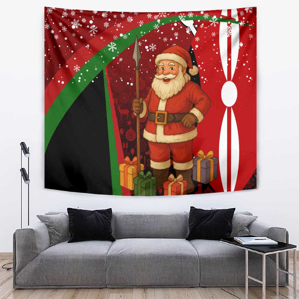 Kenya Christmas Tapestry Santa Claus Spear and Red Green Harambee Crest - African Pride