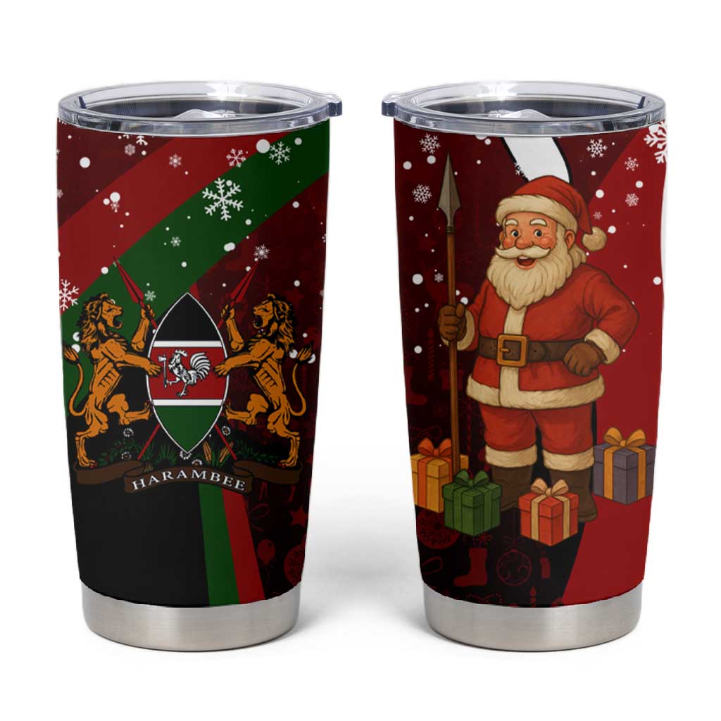 Kenya Christmas Tumbler Cup Santa Claus Spear and Red Green Harambee Crest - African Pride