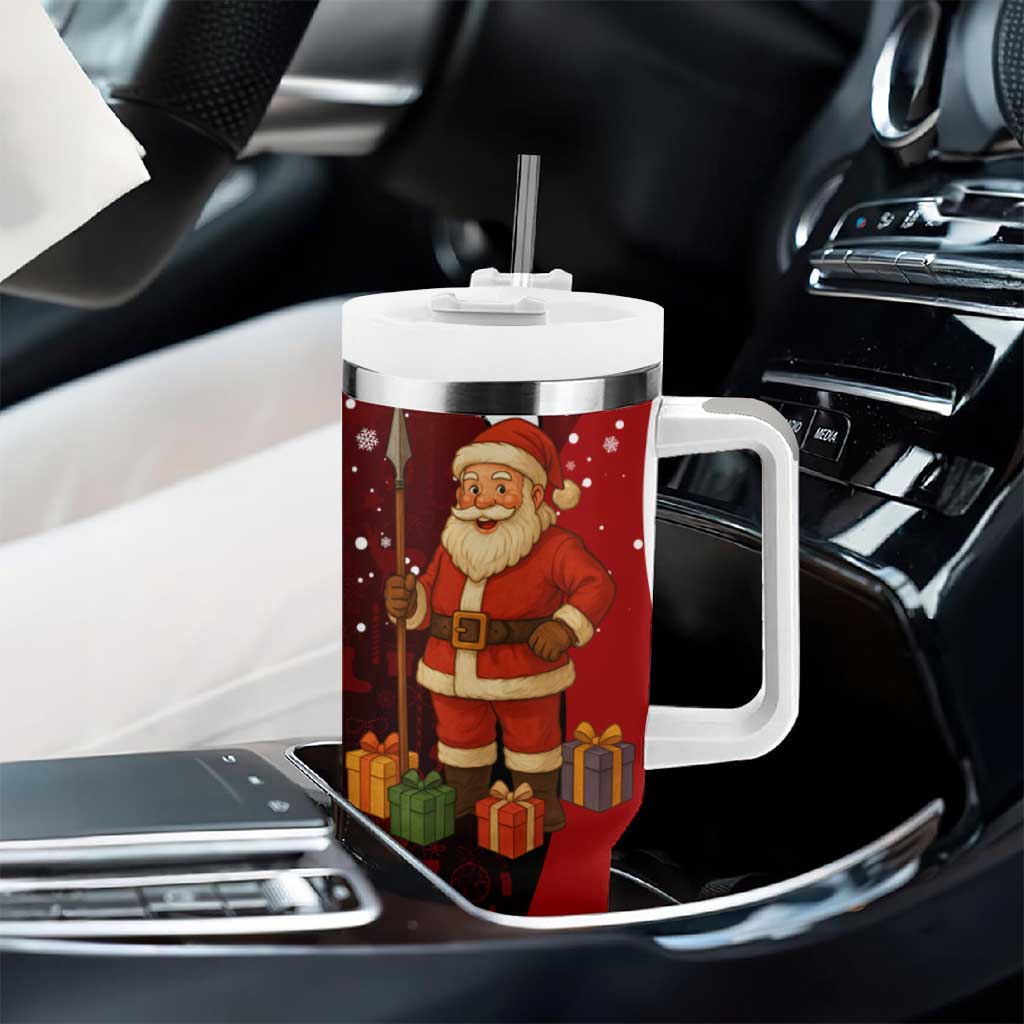 Kenya Christmas Tumbler With Handle Santa Claus Spear and Red Green Harambee Crest - African Pride