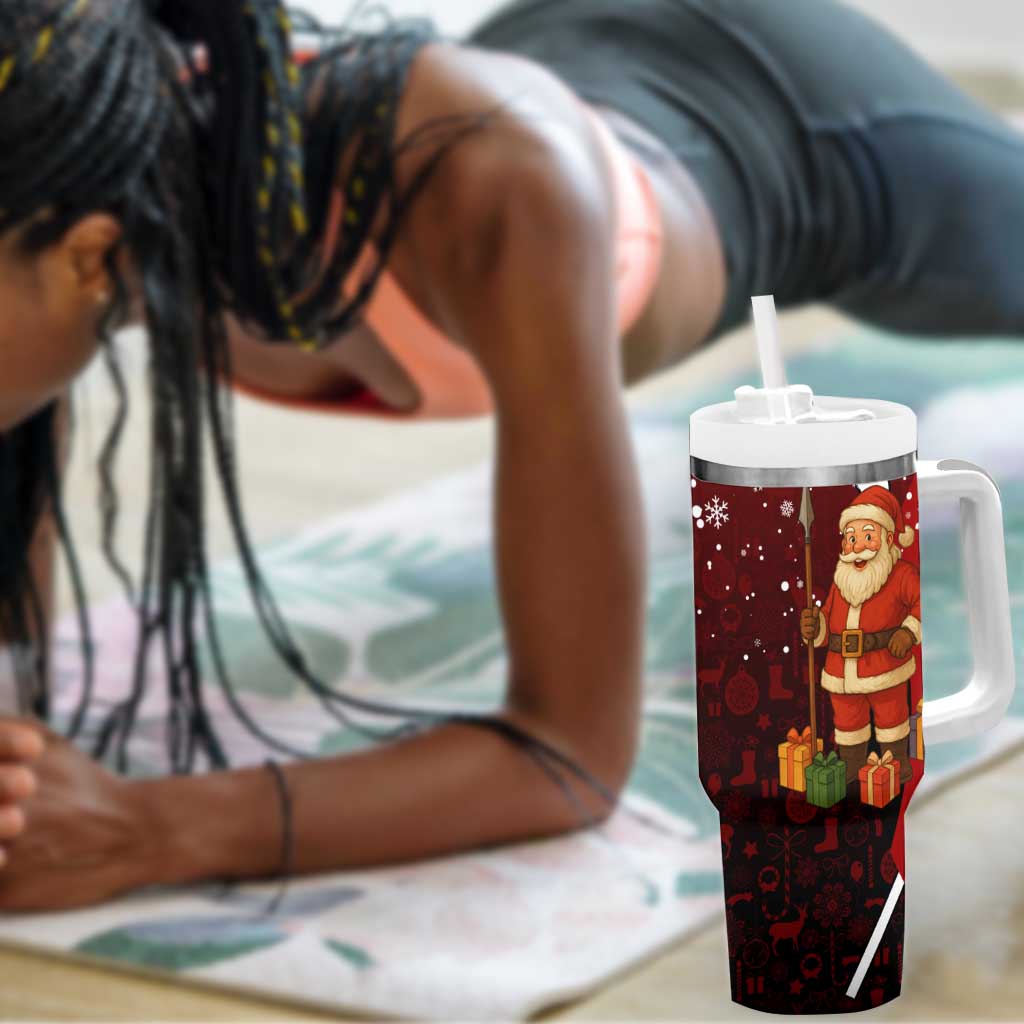 Kenya Christmas Tumbler With Handle Santa Claus Spear and Red Green Harambee Crest - African Pride