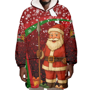 Kenya Christmas Wearable Blanket Hoodie Santa Claus Spear and Red Green Harambee Crest - African Pride