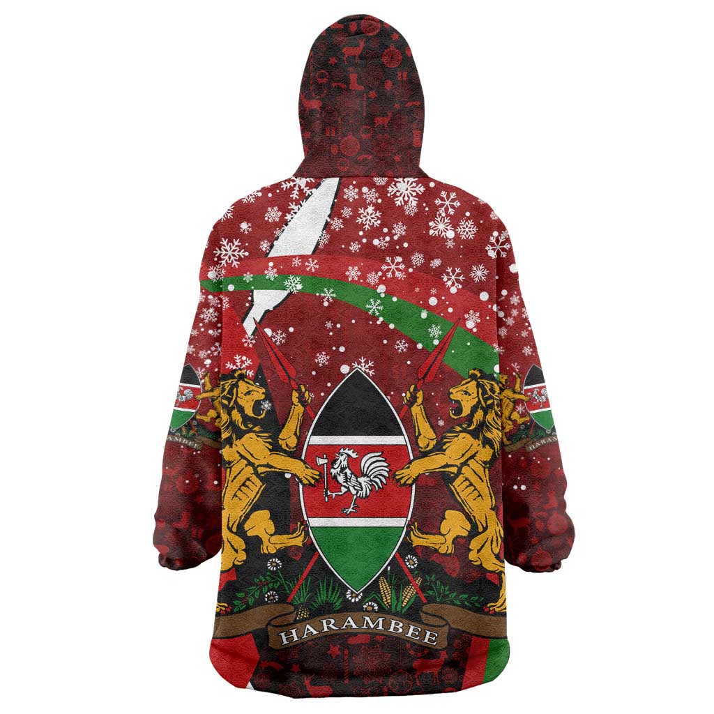 Kenya Christmas Wearable Blanket Hoodie Santa Claus Spear and Red Green Harambee Crest - African Pride