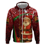 Kenya Christmas Zip Hoodie Santa Claus Spear and Red Green Harambee Crest - African Pride