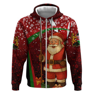 Kenya Christmas Zip Hoodie Santa Claus Spear and Red Green Harambee Crest - African Pride