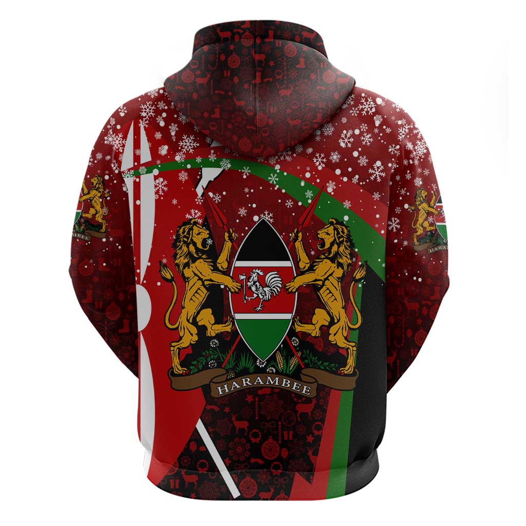 Kenya Christmas Zip Hoodie Santa Claus Spear and Red Green Harambee Crest - African Pride
