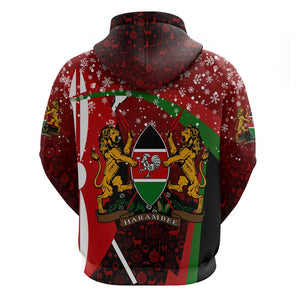 Kenya Christmas Zip Hoodie Santa Claus Spear and Red Green Harambee Crest - African Pride
