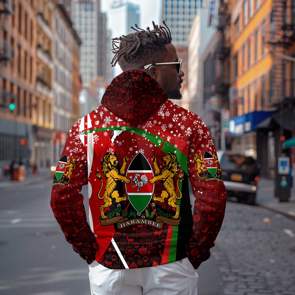 Kenya Christmas Zip Hoodie Santa Claus Spear and Red Green Harambee Crest - African Pride