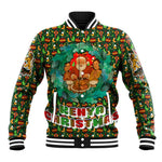 Kenya Christmas Baseball Jacket Santa Feast Scene and Festive Wreath Pattern - African Pride