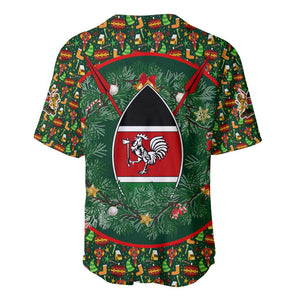 Kenya Christmas Baseball Jersey Santa Feast Scene and Festive Wreath Pattern - African Pride