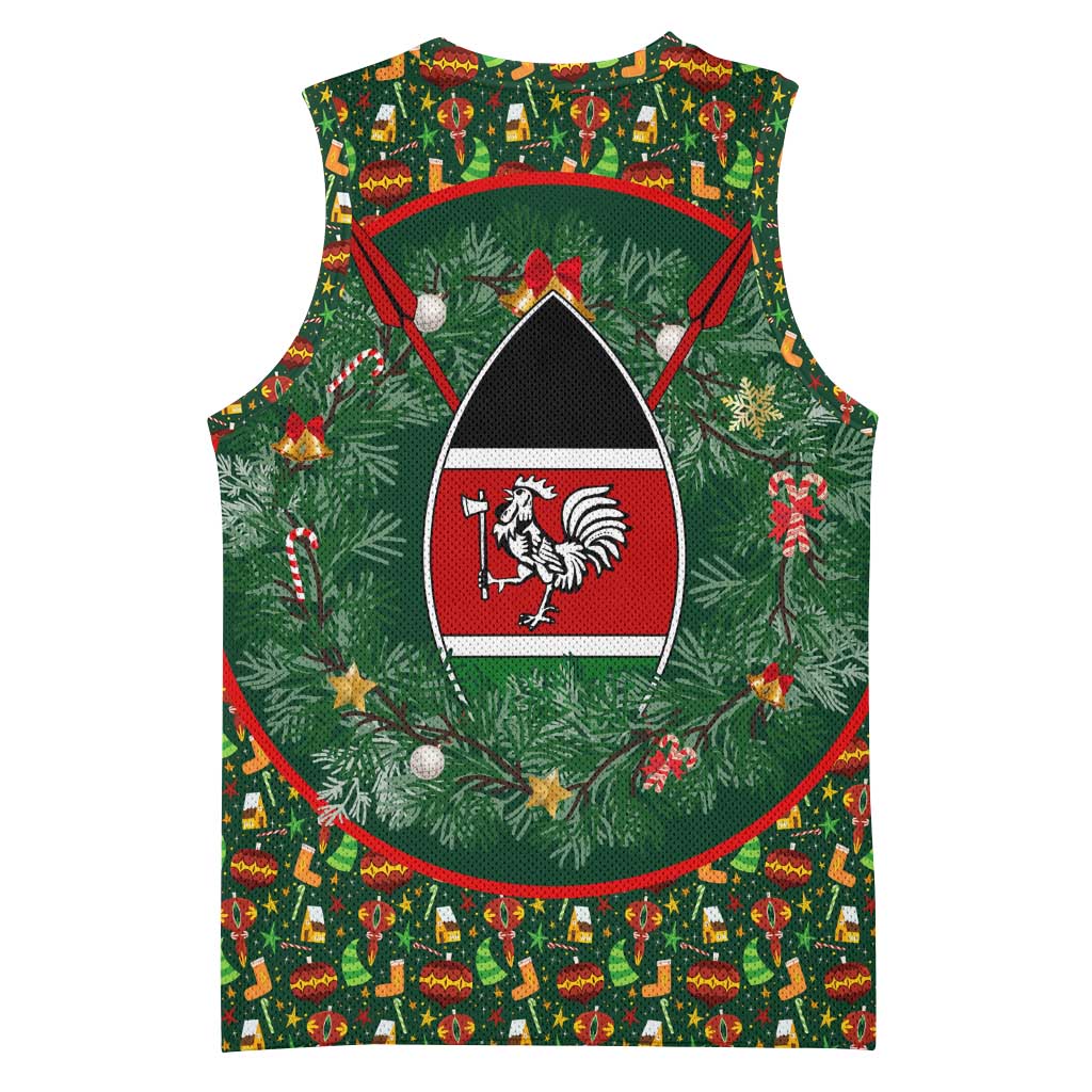 Kenya Christmas Basketball Jersey Santa Feast Scene and Festive Wreath Pattern TS04