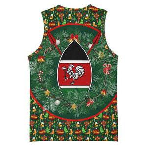Kenya Christmas Basketball Jersey Santa Feast Scene and Festive Wreath Pattern TS04