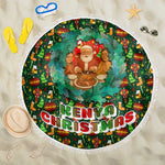 Kenya Christmas Beach Blanket Santa Feast Scene and Festive Wreath Pattern - African Pride