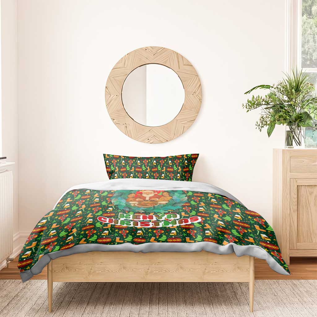Kenya Christmas Bedding Set Santa Feast Scene and Festive Wreath Pattern - African Pride