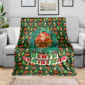 Kenya Christmas Blanket Santa Feast Scene and Festive Wreath Pattern - African Pride