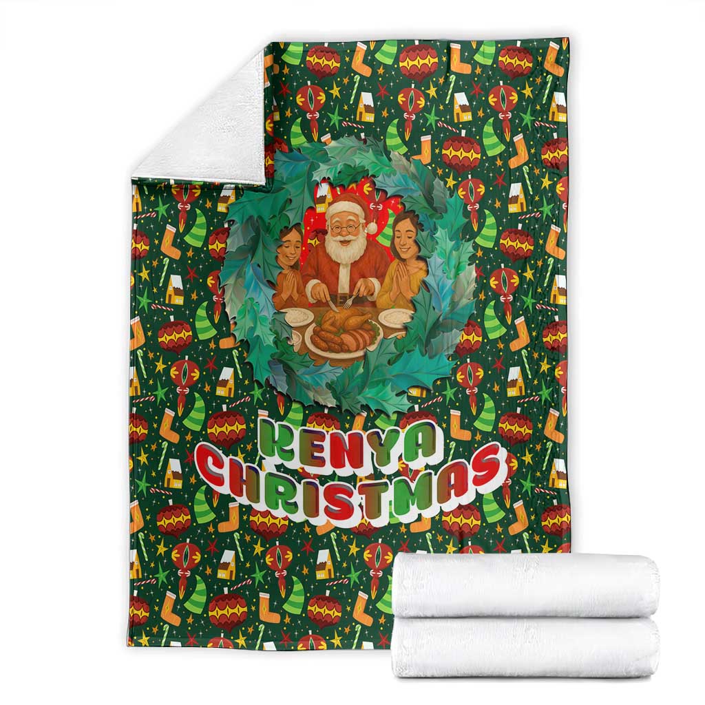 Kenya Christmas Blanket Santa Feast Scene and Festive Wreath Pattern - African Pride