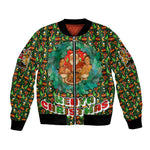 Kenya Christmas Bomber Jacket Santa Feast Scene and Festive Wreath Pattern - African Pride