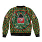 Kenya Christmas Bomber Jacket Santa Feast Scene and Festive Wreath Pattern - African Pride