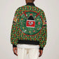 Kenya Christmas Bomber Jacket Santa Feast Scene and Festive Wreath Pattern - African Pride