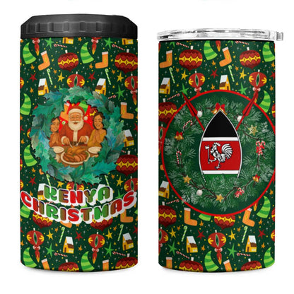 Kenya Christmas 4 in 1 Can Cooler Tumbler Santa Feast Scene and Festive Wreath Pattern - African Pride
