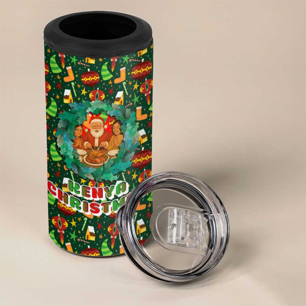 Kenya Christmas 4 in 1 Can Cooler Tumbler Santa Feast Scene and Festive Wreath Pattern - African Pride