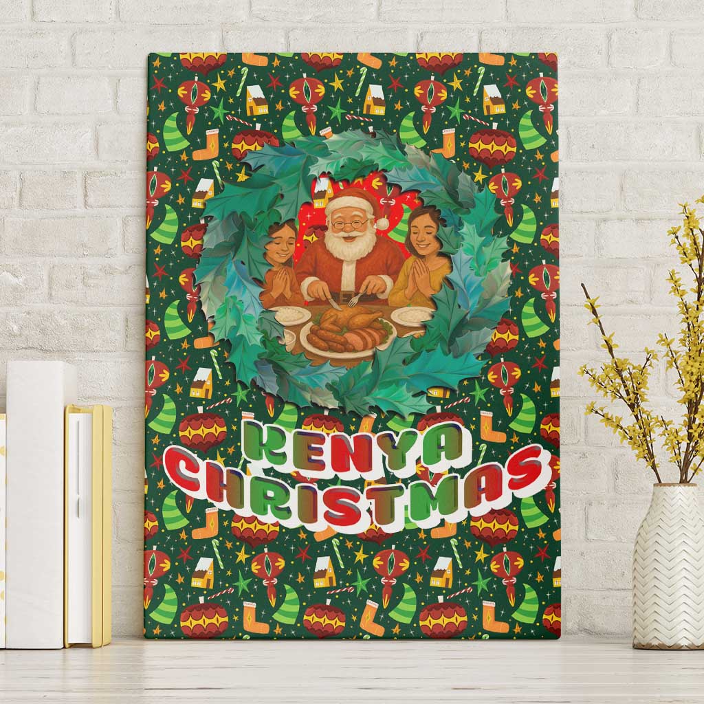 Kenya Christmas Canvas Wall Art Santa Feast Scene and Festive Wreath Pattern - African Pride