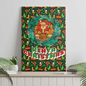 Kenya Christmas Canvas Wall Art Santa Feast Scene and Festive Wreath Pattern - African Pride