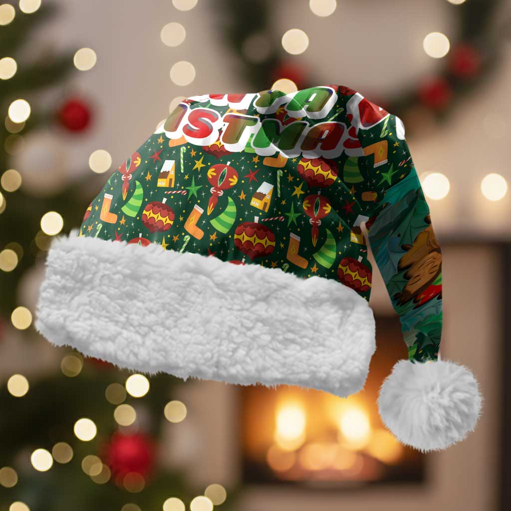 Kenya Christmas Santa Hat Santa Feast Scene and Festive Wreath Pattern - African Pride