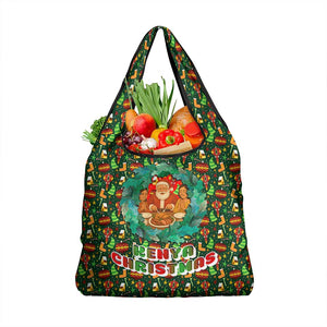 Kenya Christmas Grocery Bag Santa Feast Scene and Festive Wreath Pattern - African Pride