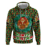Kenya Christmas Hoodie Santa Feast Scene and Festive Wreath Pattern - African Pride