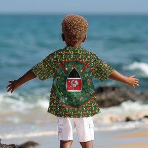 Kenya Christmas Kid Hawaiian Shirt Santa Feast Scene and Festive Wreath Pattern - African Pride