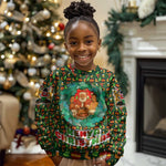 Kenya Christmas Kid Ugly Christmas Sweater Santa Feast Scene and Festive Wreath Pattern - African Pride