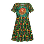 Kenya Christmas Kid Short Sleeve Dress Santa Feast Scene and Festive Wreath Pattern - African Pride