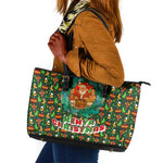 Kenya Christmas Leather Tote Bag Santa Feast Scene and Festive Wreath Pattern - African Pride