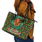 Kenya Christmas Leather Tote Bag Santa Feast Scene and Festive Wreath Pattern - African Pride