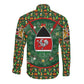 Kenya Christmas Long Sleeve Button Shirt Santa Feast Scene and Festive Wreath Pattern - African Pride