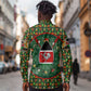 Kenya Christmas Long Sleeve Button Shirt Santa Feast Scene and Festive Wreath Pattern - African Pride