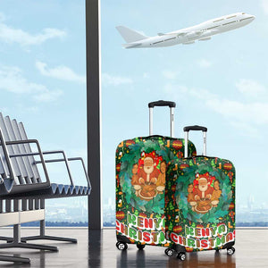 Kenya Christmas Luggage Cover Santa Feast Scene and Festive Wreath Pattern - African Pride