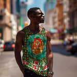 Kenya Christmas Men Tank Top Santa Feast Scene and Festive Wreath Pattern - African Pride