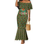 Kenya Christmas Mermaid Dress Santa Feast Scene and Festive Wreath Pattern - African Pride