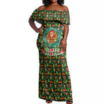 Kenya Christmas Off Shoulder Maxi Dress Santa Feast Scene and Festive Wreath Pattern - African Pride