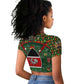 Kenya Christmas Raglan Cropped T shirt Santa Feast Scene and Festive Wreath Pattern - African Pride